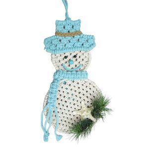 Coastal Macrame Jolly Snowman Holiday Door or Wall Hanger 13 Inches